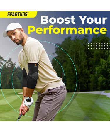 Sparthos Elbow Compression Sleeves (Pair) - Tennis & Golfer's Elbow Support Brace for Men and Women - Large Midnight Black - Buy Online on GoSupps.com