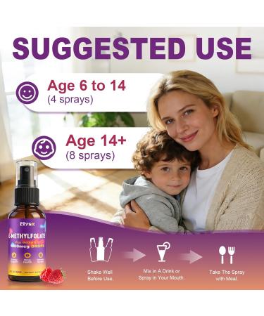 Elysx Liquid Methylfolate & B12 Spray Methylated Folate Drops for Kids & Adults with Choline TMG & Vitamins MTHFR Support Brain Health Immunity 2 Fl Oz - Buy Online on GoSupps.com