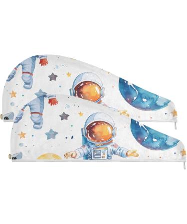 Astronaut Planet Hair Towel 2 Pack - Super Absorbent Quick Dry Hair Turbans for Women & Girls | Ultimate Hair Drying Solution - Buy Online on GoSupps.com