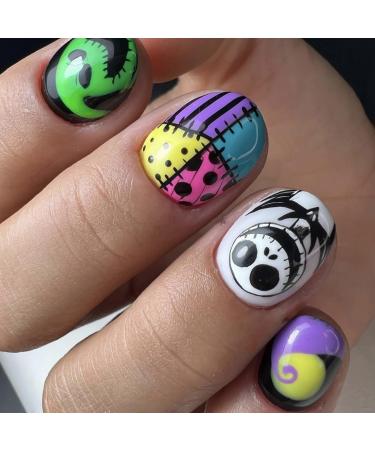 144 Pcs Halloween Press On Nails Kit - Short Square Full Cover Designs with Ghosts Skulls Bats & Pumpkins - Glossy Artificial Nail Set for Men & Women - Buy Online on GoSupps.com