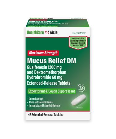 HealthCareAisle Guaifenesin 1200 mg Dextromethorphan Hydrobromide 60 mg Extended Release Tablets - 42 Count - Mucus Relief Expectorant and Cough Suppressant Formulated for Chest Congestion Relief