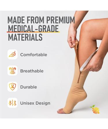Compression Stockings with Zipper - 20-30 mmHg Open Toe Skin Protective - Medical Compression Gear for Men & Women (Beige) - 1 Pair - Buy Online on GoSupps.com