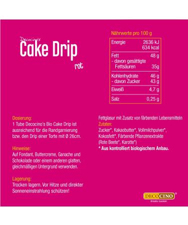 Decocino Bio Cake Drip Red - 40g | Organic Ready-to-Use Cake Glaze for Drip Cakes & Cake Pops - Palm Oil Free - Buy Online on GoSupps.com