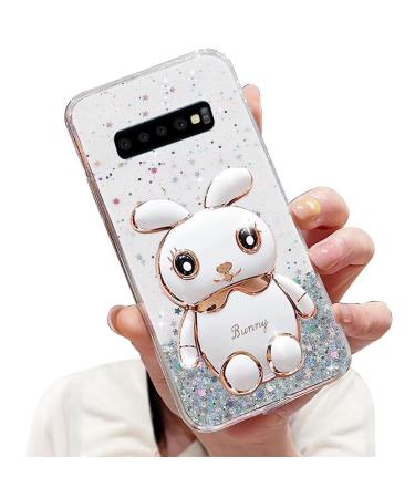 Tivenfezk Nadoli for Samsung Galaxy S10 Hase Hidden Stand Shell caricature glitter rabbits stand Soft silicone bling cell phone case transparent protective cover samsung galaxy s10 clear