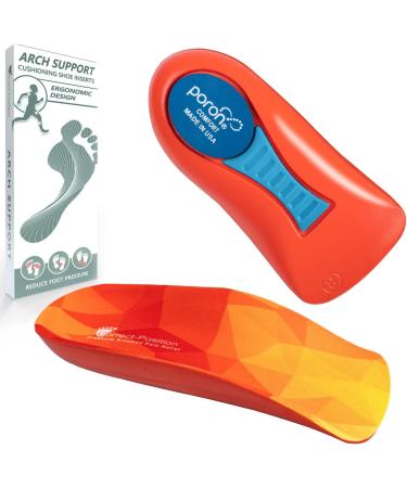 3/4 high support arch orthopedic insoles heel poron shock-damping insert relief plantar fasciitis flat feet midfoot pain heel pain men women EU 36-41 Red PU+Yellow Fabric