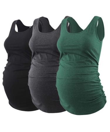 Love2Mi 3 Pcs Maternity Top Maternity Clothes Maternity Top Maternity Shirt L Black+dark Grey+dark Green