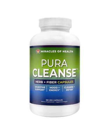 Miracles of Health Pura Cleanse Fiber Caps | 100% Natural Herb and Fiber Detox Capsules | Month Supply