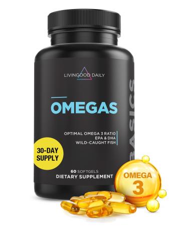 Livingood Daily Fish Oil Omega 3 Supplement EPA and Dha from Wild Caught Fish Omega 3 Fatty Acids for Heart Brain and Joint Health for Men and Women Gluten Free 30 Day Supply 60 Softgels