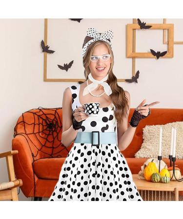 Polka Dot Headband - 1950s Headbands and Drop Earrings Set - Vintage Polka Dot Hair Bands with Chiffon Scarf Eye Glasses for Girls White One Size - Buy Online on GoSupps.com