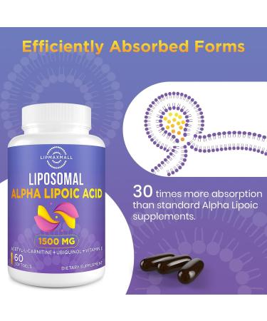 Liposomal Alpha Lipoic Acid 1500mg | ALA Supplement with Acetyl-L-Carnitine & Ubiquinol | Antioxidants for Energy | 60 Softgels (Pack of 2) - Buy Internationally - Buy Online on GoSupps.com