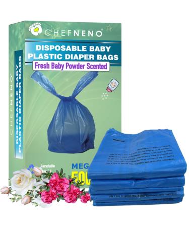 Baby Diaper Disposable Bags (500 Count) Fresh Baby Powder Scent Easy Tie Handles Scented Diaper Sack Disposable Dog Poop Waste Bags Cat Litter Clump & Poop Bags Sanitary Pads (500 Bags) 500 Count (Pack of 1) Blue