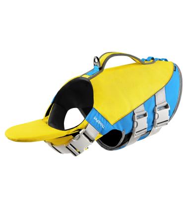 ThinkPet Dog Life Jacket Adjustable Life Jacket Reflective Lifesaver with Buoyancy Yellow Blue L