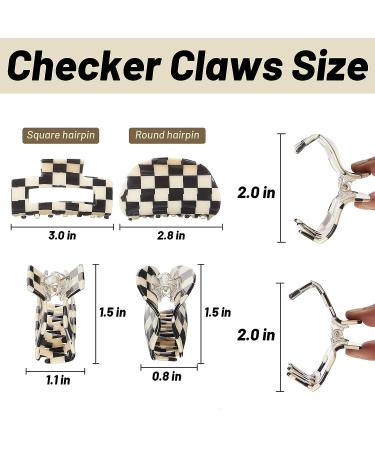 Checkered Hair Claw Clips Set - Non Slip Large Rectangular Barrettes for Women & Girls - 80's Hair Accessories (Black/White) - Buy Online on GoSupps.com