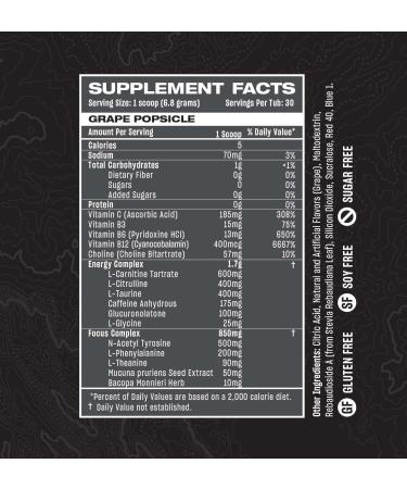 Rogue Energy Drink Powder - Sugar & Gluten Free Gaming Supplement for Focus - Caffeine & Vitamins - Grape Popsicle (30 Servings) - International Shipping Available - Buy Online on GoSupps.com