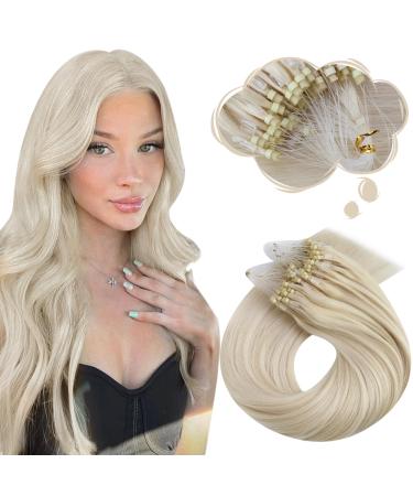 Moresoo Microring Extensions Real Hair Remy Blond Cold Fusion Hair Extension Real Hair Microring Loop Platinblond Extensions Real Hair with Microrings #60 50g 55cm 55 cm 1.Microring #60