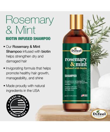Difeel Elevated Rosemary Mint Shampoo with Biotin - 12 oz | Strengthens Dry Hair Smooths Split Ends & Moisturizes Scalp | Natural Ingredients | International Shipping Available - Buy Online on GoSupps.com