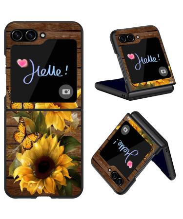 Qindaiwen Designed for Samsung Galaxy Z Flip5 2023 Hard PC Phone Case | Shockproof & Drop-Resistant | Fashionable Patterns for Enhanced Protection Sunflower Butterfly Sunflower Butterfly Samsung Galaxy Z Flip 5