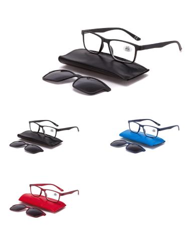 Sunglasses Reading Presbypia - Graduati +2.00 Dioptria Frame Blue Red Black Light Polarized Clip on Magnetic Sports Women Unisex Rectangular Glasses Red +1.00