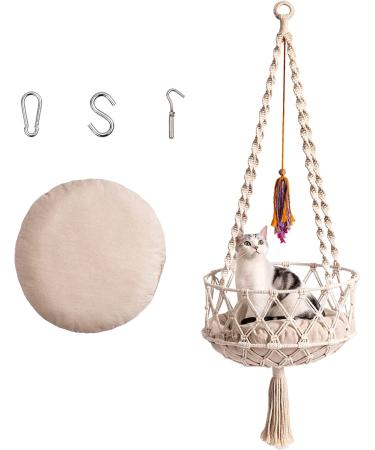 Macrame Cat Hammock Bed - Space Saving Window Perch with Cotton Mat & Toy - Buy Online on GoSupps.com