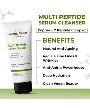Actiherbz Multi Peptide + copper Face Serum 30ml & Serum Cleanser 60ml with 8 Peptide Cocktail for Improves Skin Elasticity Skin Renewal and Age-Defying Booster | All Skin Types Multipeptide Cleanser 60 G-Serum-30 ML - Buy Online on GoSupps.com