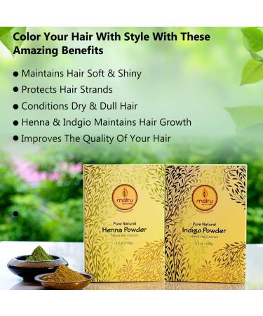 Matru Ayurveda 100% Pure Mehndi & Indigo Powder Set Natural Herbal Hair and Beard Dye Chemical-Free Gray Coverage Hair Strengthening (100gms Each - Buy Online on GoSupps.com