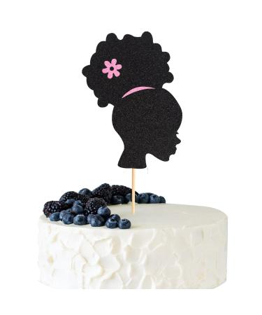 Arthsdite 1Pc Happy Birthday African Girl Cake Topper Girl Birthday Cake Pick Decorations for Wedding Engagement Baby Shower Girls Birthday Theme Party Cake Decorations Black