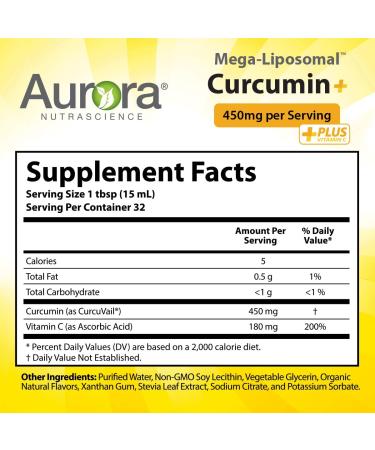 Aurora Nutrascience Mega-Liposomal Curcumin+ 600 mg - Organic Fruit Flavor - 16 fl oz - Buy Online on GoSupps.com