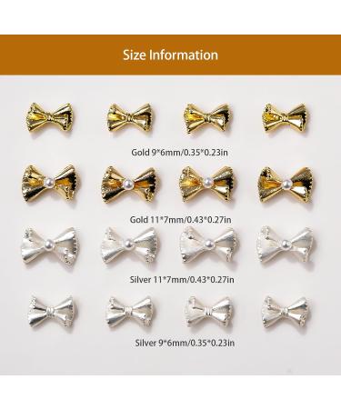 50x/Set Bowknot French Bow Nails Art Alloy Bow Nails Art Decoration Supplies For Salons Silver Bow 9 X 6mm - Buy Online on GoSupps.com