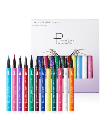 12 Colored Eyeliners Pen Set Waterproof Smudge-Proof Eye Shadow Pencil Liquid Eyeliner Makeup Set Long-Lasting High Pigmented Rainbow Eyeliner Pencils Kit Glitter Eye Liners for Women #39*12colour