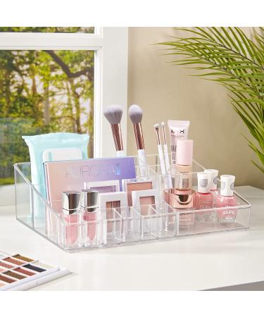 STORi Audrey Clear Vanity Makeup Organizer - 15-Compartment Holder for Brushes, Eyeshadow Palettes & Beauty Supplies | Made in USA - Buy Online on GoSupps.com