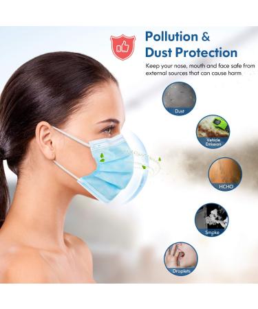 3-Ply Disposable Face Masks for Adults - Blue Ear Loop Masks with Nose Clip - 50 Pack - Buy Online on GoSupps.com