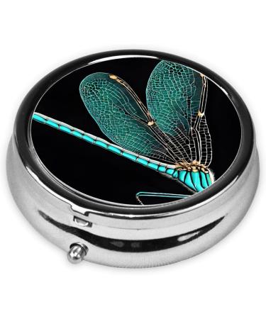 Dragonfly Black Printed Mini Round Pill Box | 3 Compartment Medicine Organizer | Portable Travel Pill Case for Home & Office - Buy Online on GoSupps.com