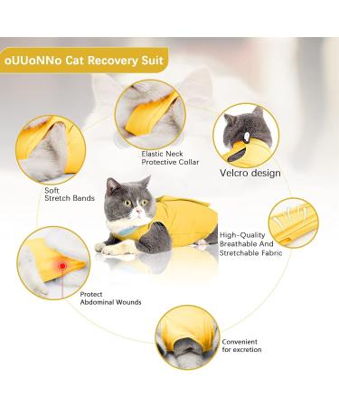 Ouuonno Cat Wound Surgery Recovery Suit | Abdominal Wounds & Skin Diseases | E-Collar Alternative for Cats & Dogs | Yellow Small - Buy Online on GoSupps.com