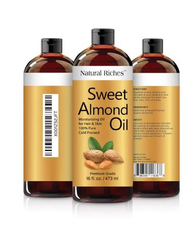 Natural Riches Sweet Almond Oil - 16 FL oz | Cold Pressed Pure & Hexane Free | Vitamin E for Skin & Body Massage | Made in USA - Buy Online on GoSupps.com