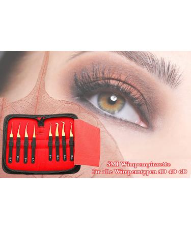 SMI 8-Piece Eyelash Tweezers Set - Stainless Steel Pointed & Bent Eyelash Extensions Tools for 3D 6D Volume Lashes - Includes Stylish Case - Gold & Black - Buy Online on GoSupps.com