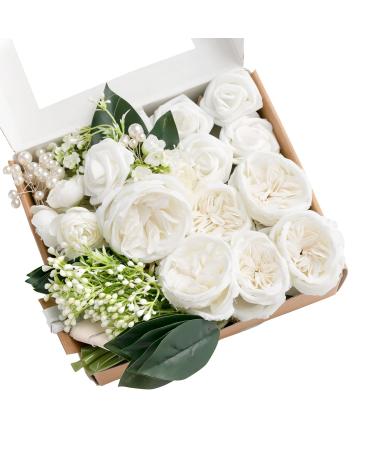 Ling's Moment Artificial Flowers and Greenery Combo Box Set for DIY Wedding Wrist Corsages, Can Make 7 Wedding Wrist Corsages with DIY Material, Tools and Instruction (White and Sage)
