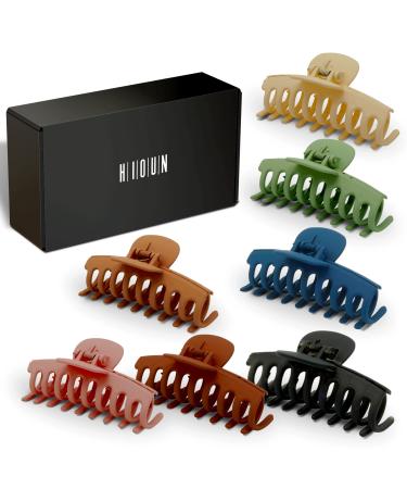 HIOUN Hair Clips Women Hair Claw Clips for Thick Hair / Thin Hairs Pack of 7 Matte Navy Blue Black Beige Tea Pink Pistachio Ginger Pumpkin