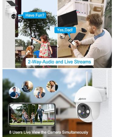 ANRAN 2K Solar Outdoor Security Camera with 360 View, Smart Siren, Spotlights, Color Night Vision, PIR Detection | Pan Tilt Control, 2-Way Talk, IP65 | White - Buy Online on GoSupps.com