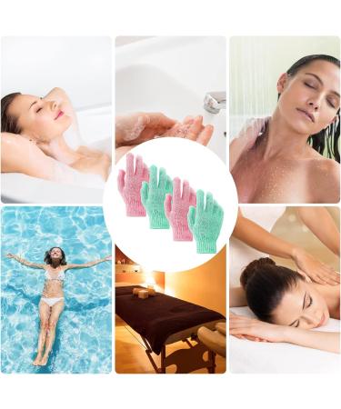 Sibba Bath Gloves - Natural Loofah Exfoliating Wash Gloves for Body and Face - Dead Skin Remover - Double Sided Microfibre Shower Gloves - 2 Pair Pink & Green - Buy Online on GoSupps.com