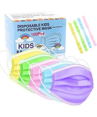 Rasav Kids Disposable Face Masks 100Pcs 3 Ply Kids Masks Disposable Breathable Colorful Cute Face masks for Children Girls & Boys