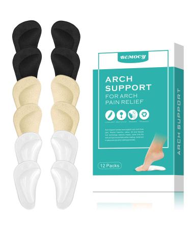 (12PCS) Arch Support,Soft Gel Insole Pads,High Heel Inserts Reusable Arch Cushions Best for Plantar Fasciitis and Flat Feet,Arch Pain Relief, for Men and Women Classical-colour