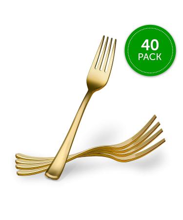 Plasticpro Disposable Heavy Duty Gold Plastic Forks - Pack of 40 Forks | Fancy Silverware for Catering, Events, Parties, and Weddings - Buy Online on GoSupps.com