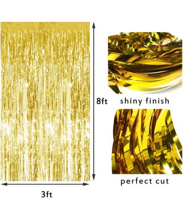 2PCS 3' X 8' Black & Gold Metallic Tinsel Foil Fringe Curtain Backdrop for Parties - 2023 New Years, Halloween, Graduation - 2 Pack - Buy Online on GoSupps.com