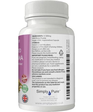 Wild Harvested Vegan Muira Puama 90 Capsules - 100% Natural, Gluten Free, GM Free - Buy Online on GoSupps.com