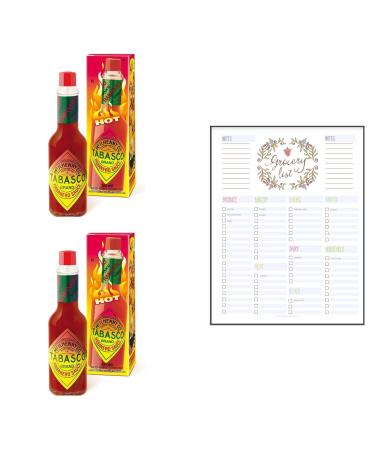 Hot Sauce Bundle which Contains Tabasco Extra Hot Habanero Pepper Sauce 60ml - Pack of 2 with Grocery List Card