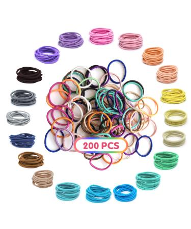 XCOZU Baby Hair Ties 200 Pieces Multicolor Hair Elastics No Metal Hair Bobbles Hair Bands Mini Small Ponytail Holders Hairbands Thin for Little Girls Kids Toddlers(2.5cm x 0.2cm)