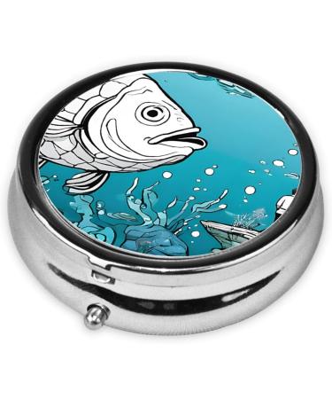 Big Fish Printed Mini Round Pill Box | 3 Compartment Travel Pill Organizer | Portable Medicine Case for Home & Office - International Shipping Available - Buy Online on GoSupps.com
