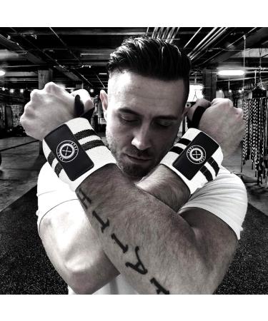 Spot Lion Fitness Professional Quality Wrist Wraps for Powerlifting & Bodybuilding - White/Black Stripes - Buy Online on GoSupps.com