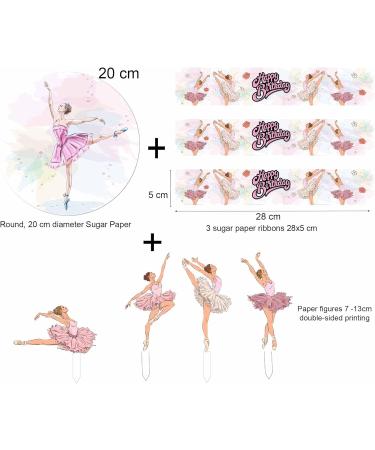Cardasis Ballerina Cake Decoration Set | Sugar Bands & Paper Figures | Perfect for Ballerina Themed Birthdays | 20cm + 3 Volume 28x5cm + 4 Figures | International Shipping - Buy Online on GoSupps.com