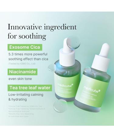 Medicube Exosome Cica Tea Tree Ampoule for Sensitive Skin with Centella Asiatica help reduce redness and breakouts. Low-irritating Moisturizing & Soothing Serum | Korean Skincare | 30ml - Buy Online on GoSupps.com